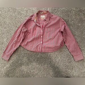 American Eagle Outfitters Red and White Cropped Striped Blouse